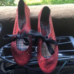 Born— Red Leather Mary Janes with Cutouts